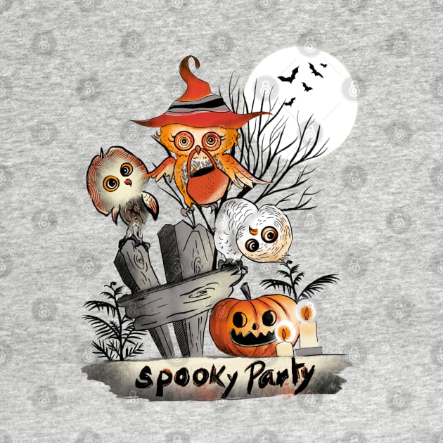 Cute Owls’ Spooky Party _ what we do at Halloween Night _ Ink Illustration by Shadesandcolor